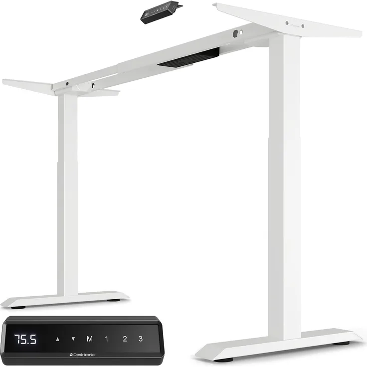 Desktronic Elektrisch Höhenverstellbarer Schreibtischgestell HomeOne , Weiß, mit Memory-Funktion, Anti-Kollisions Technologie, USB-A und USB-C-Ladeanschlüssen