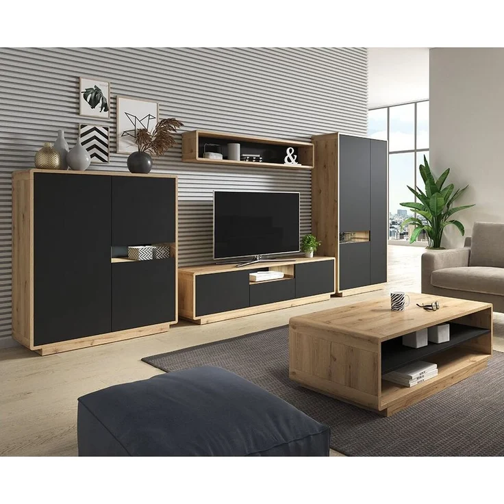Lomadox Wohnzimmer-Set ALBANY-83, (Mega-Spar-Set, 5-St, 5-tlg), Taurus Eiche Nb. mit schwarz matt 423/181/40 cm – Bild 5