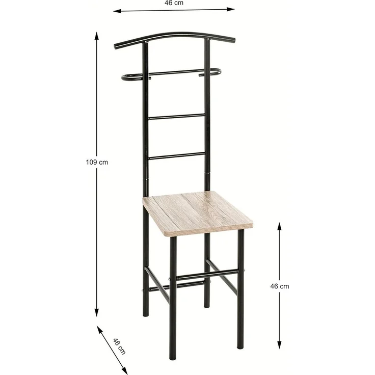 Haku Herrendiener Dressboy, Anzugständer mit Ablage aus MDF in Dekor Eiche San Remo, Gestell aus Stahlrohr schwarz matt lackiert, 46x46x109 cm – Bild 7