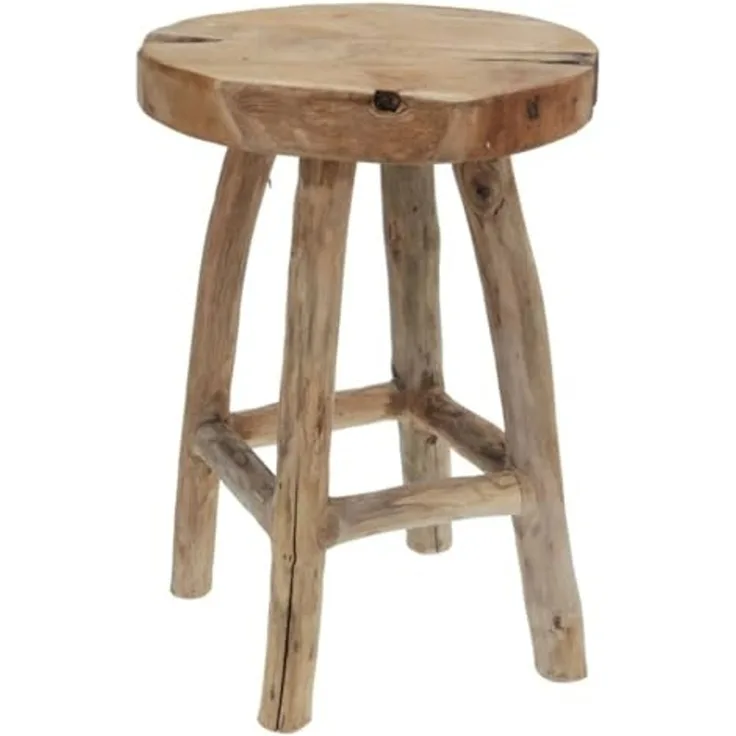 Spetebo Massiver Teak Holz Hocker 42 cm - Massivholz Sitzhocker Stabiler Gästehocker