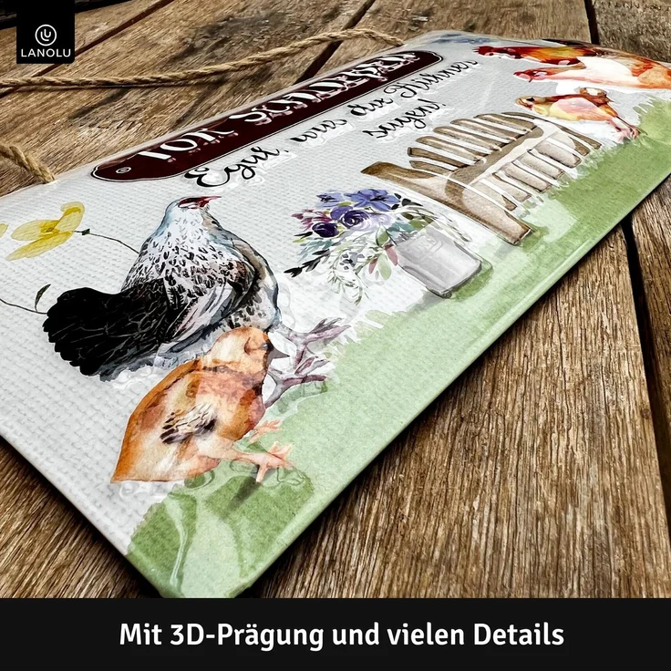 LANOLU Blechschild Tor Schließen Huhn - 16x32cm – Metall – Weiß – 16104 – Bild 4