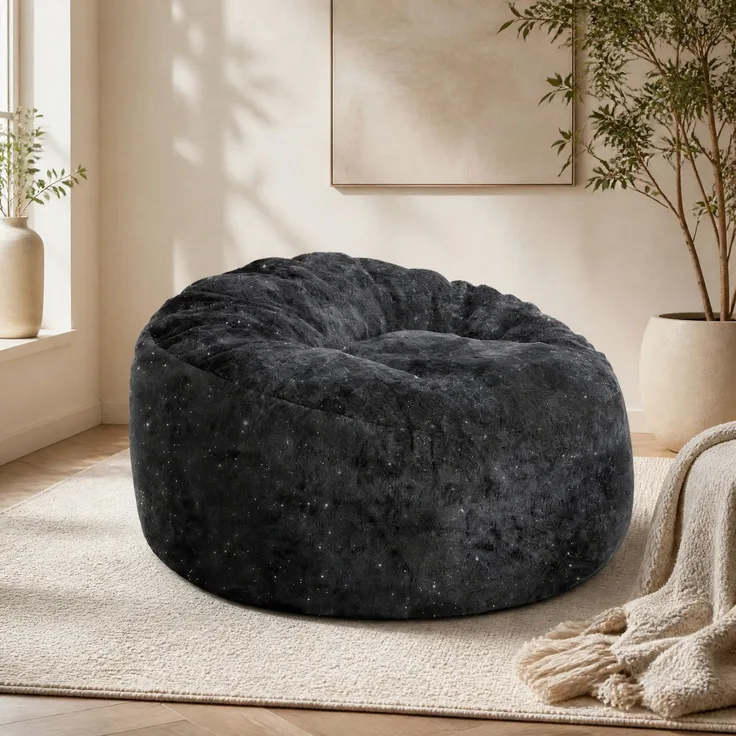Bean Bag Sessel 100cm×98cm×61cm – schwarzes Flannelette mit hoher Rückenlehne