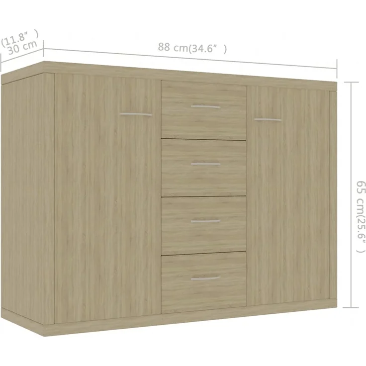 vidaXL Sideboard Sonoma-Eiche 88x30x65 cm Holzwerkstoff 800687 – Bild 6
