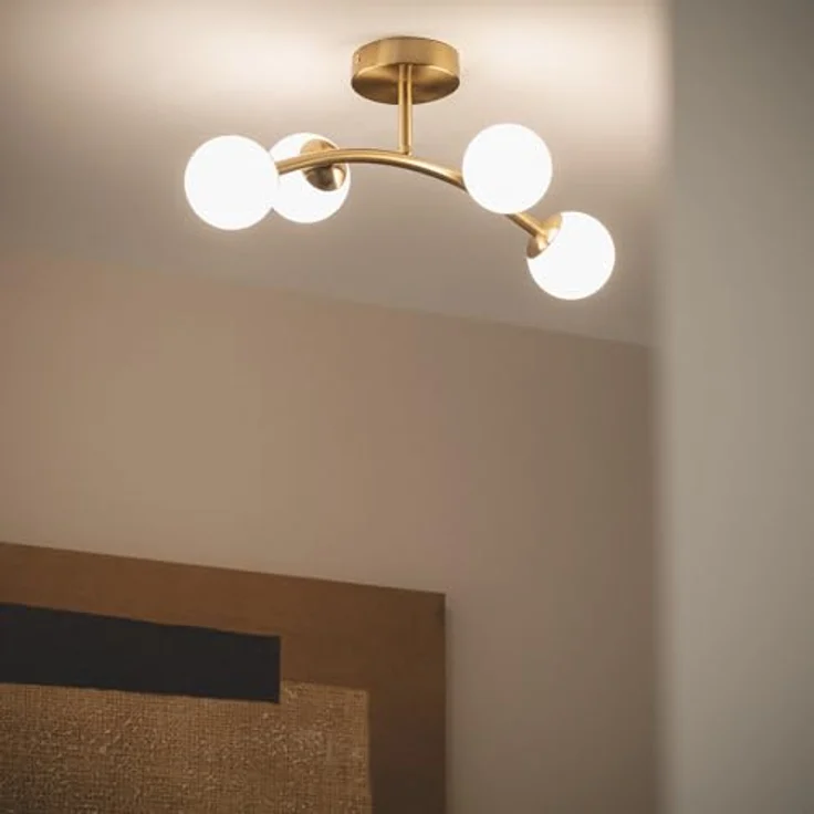 LEDKIA LIGHTING Deckenleuchte Moonlight Brass Ovo, 4-Strahler aus Metall und Glas für Küche, Esszimmer, Schlafzimmer, gold – Bild 5