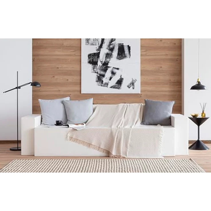 Todocama Mehrzweck-Tagesdecke, Tagesdecke, Überwurf für Bett, Sofaüberwurf, Jarapas, Fischgrätenmuster (230x260 cm, Sandbeige). – Bild 4