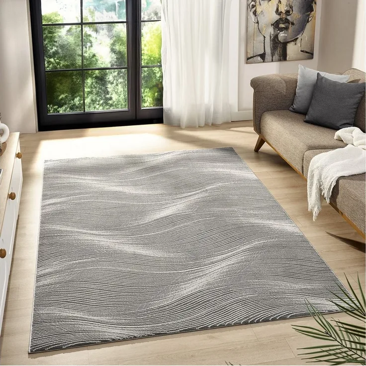Vimoda Designteppich Leonie, Einzigartige und eindeutige 3D Wellen, Höhe: 12 mm, Teppich Wohnzimmer, Boho Motiv, Schlafzimmer, Qualitativ Hochwertig