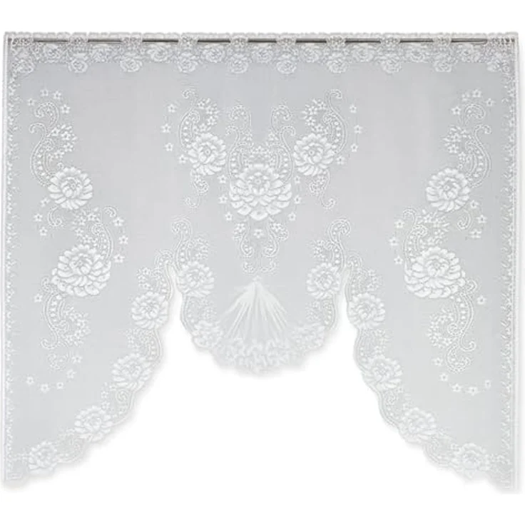 heimtexland Scheibengardine Jacquard Gardine M Bogen gerafft Fensterbild weiß (1 St), Stangendurchzug, halbtransparent, Jacquard, Blumen Bordüre I gebogt I durchscheinend – Bild 2