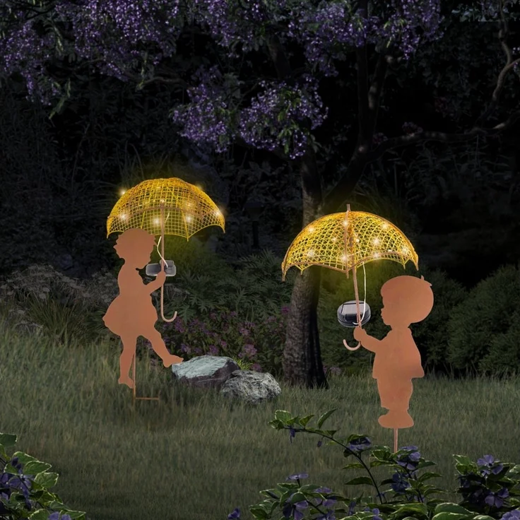 abc HOME LED Gartenleuchte Mädchen, Junge mit Regenschirm, LEDs, Solarpanel, Lichtsensor, Zwei Varianten: Junge und Mädchen – Bild 2