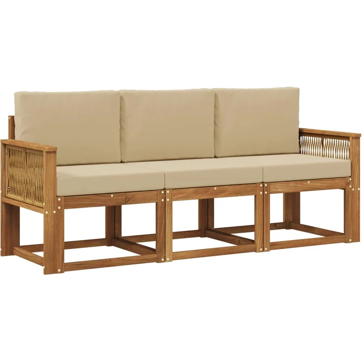 vidaXL Outdoor-Sofagarnitur 3 stk. 3-Sitzer Natur und Beige 3384959 – Bild 2