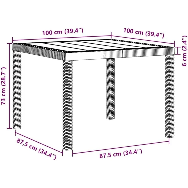vidaXL Gartentisch Anthrazit 100 x 100 x 73 cm Poly-Rattan 871680 – Bild 3