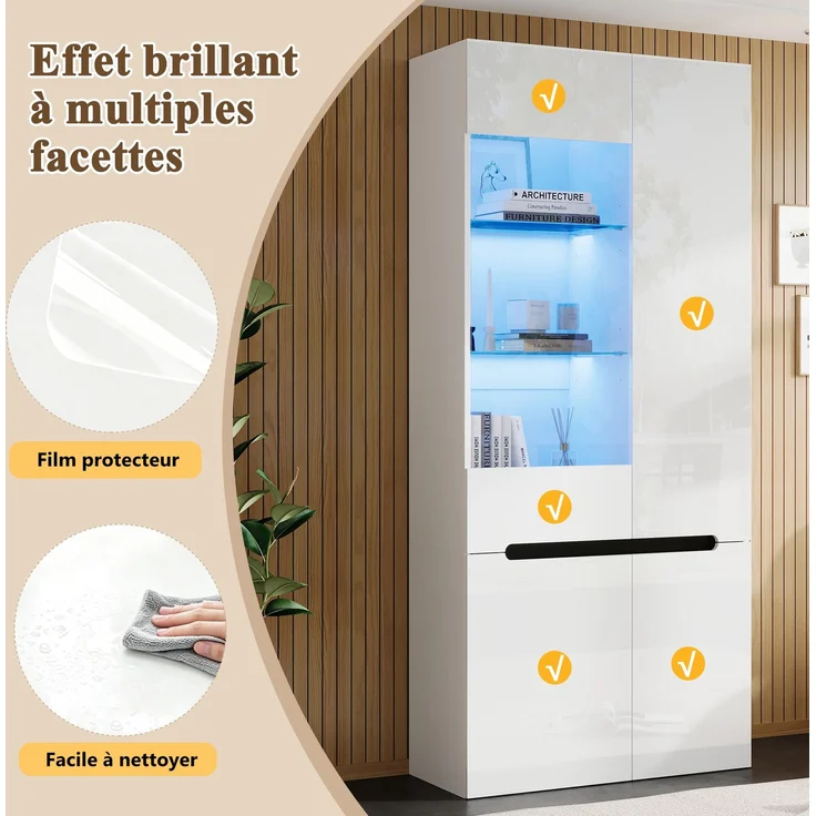 ZUBALIYA Vitrine 80x35 cm mit LED-Beleuchtung mit Sicherheitsgeländer in Weiß, ideale Lösung für kleine Räume, robuste Verarbeitung, langlebige Materialien, einfache Selbstmontage – Bild 25