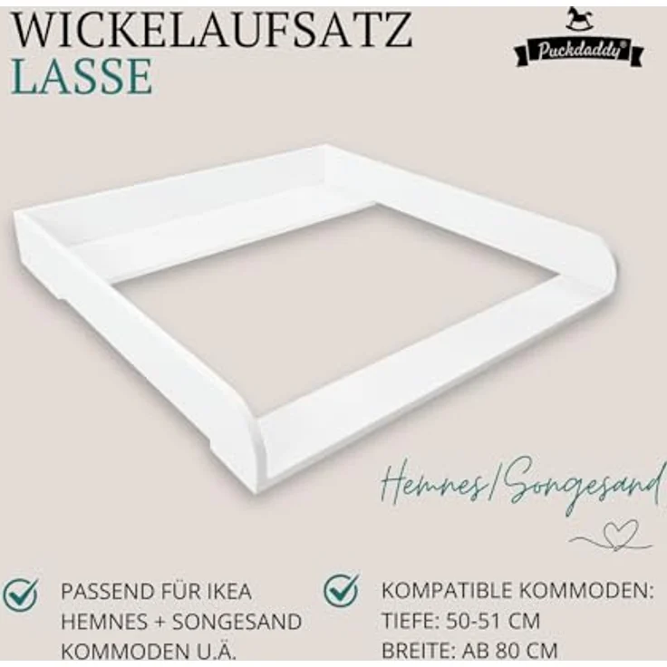 Puckdaddy Wickelaufsatz Lasse 80 x 11 x 80 cm aus Holz in Weiß – Bild 3