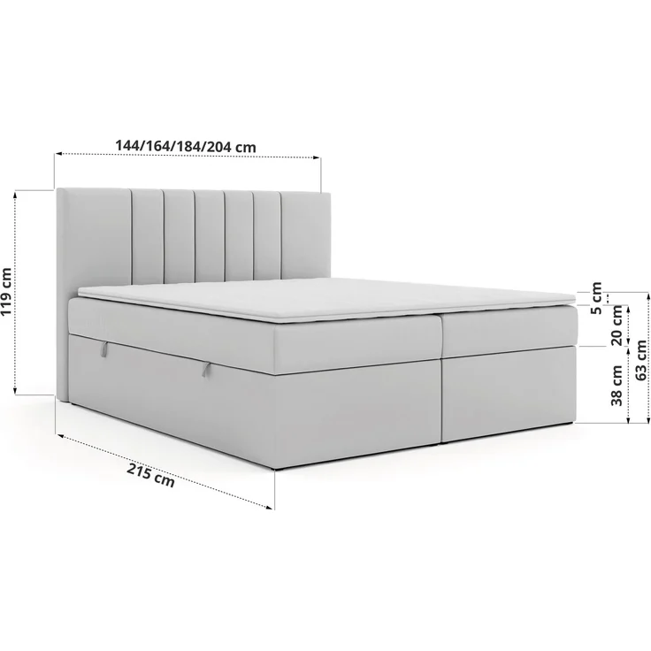 Boxspringbett INERO 180 x 200 mit Matratze H3 und Topper Visco, 7-Zonen-Multipocket-Kern, zwei Bettkästen, Doppelbett, gepolstert Kopfteil - Hellgrau Velvet – Bild 6