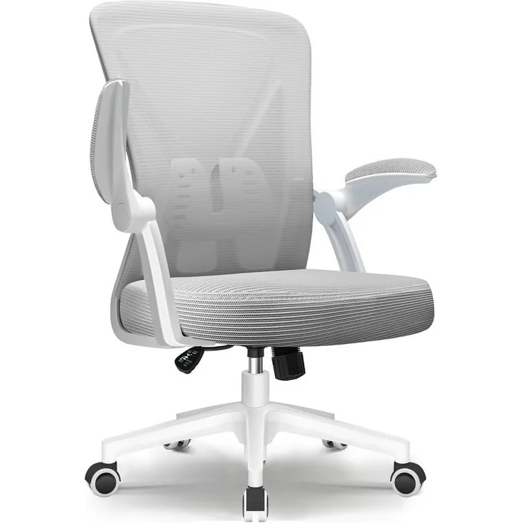 Adormii Bürostuhl Bürostuhl mit klappbaren Armlehnen,Ergonomischer Bürostuhl (Drehstuhl 360° mit Höhenverstellbarer Lendenwirbelstütze,Verstellbarer gepolsterten Armlehnen,Wippfunktion bis 125°,geräuscharmen Rollen,Höhenverstellbar), Atmungsaktiver Net...