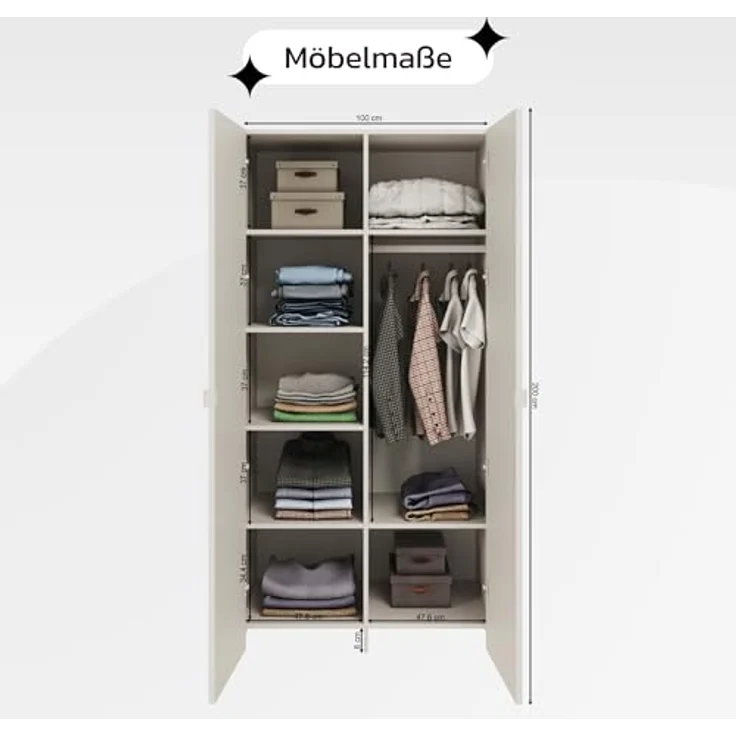 Selsey Zweitüriger Kleiderschrank – Kaschmir, 100 cm – Eleganter Kleiderschrank für Schlafzimmer oder Kinderzimmer, minimalistisches Design mit bogenförmiger Front – Bild 3