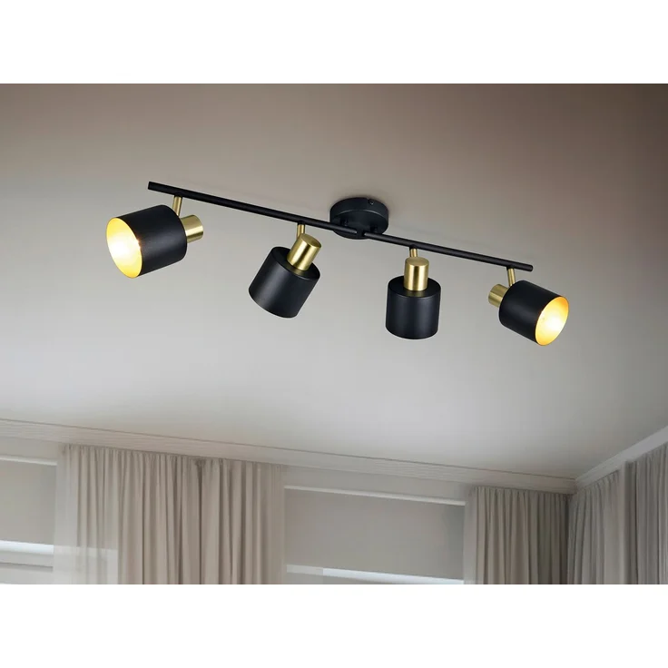 Retro Deckenstrahler EVA 4-flammig aus Metall Schwarz Gold, Breite 78cm – Bild 6