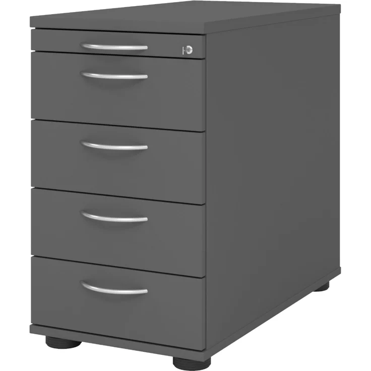 bümö Schreibtisch Schrank abschließbar, Schubladenschrank Holz in graphit, Container mit Schubladen - Schubladen Schrank Büro, Schreibtisch Container od. Schreibtisch Kommode mit Bogengriffe, SC50-G-G-BM – Bild 1