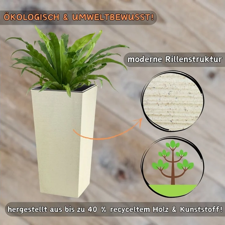 Engelland Pflanzkübel Blumentopf aus recyceltem Kunststoff & Holz (WPC), Rillenoptik (UV-beständig, wetterfest), Blumenkübel für Garten, Balkon, Terrasse, Innen- und Außenbereich – Bild 3