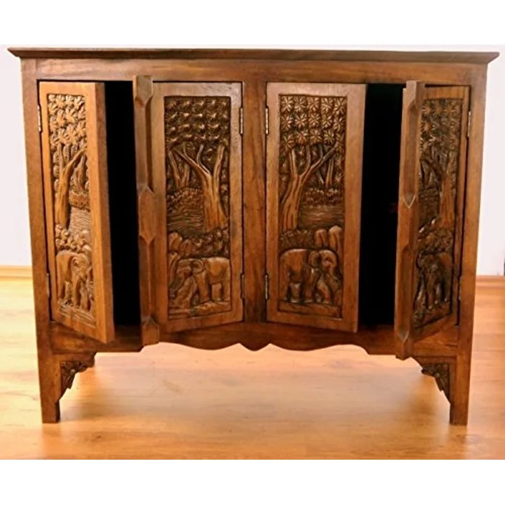 livasia Sideboard Sideboard Massivholz 100x40x80cm Akazie handgeschnitzt – Bild 6