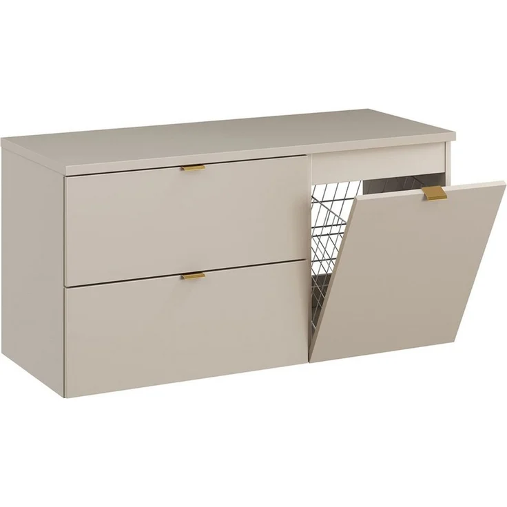 Lomadox Waschbeckenschrank DURANGO-56 80 cm breit in kaschmir, 2 Schubladen & 1 Klappe mit Wäschekorb – Bild 1