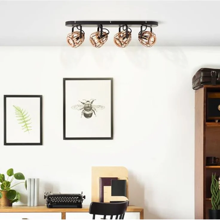 BRILLIANT Nikka Spotbalken 4flg schwarz/natur | 4x D45, E14, 28W, geeignet für Tropfenlampen (nicht enthalten) – Bild 3