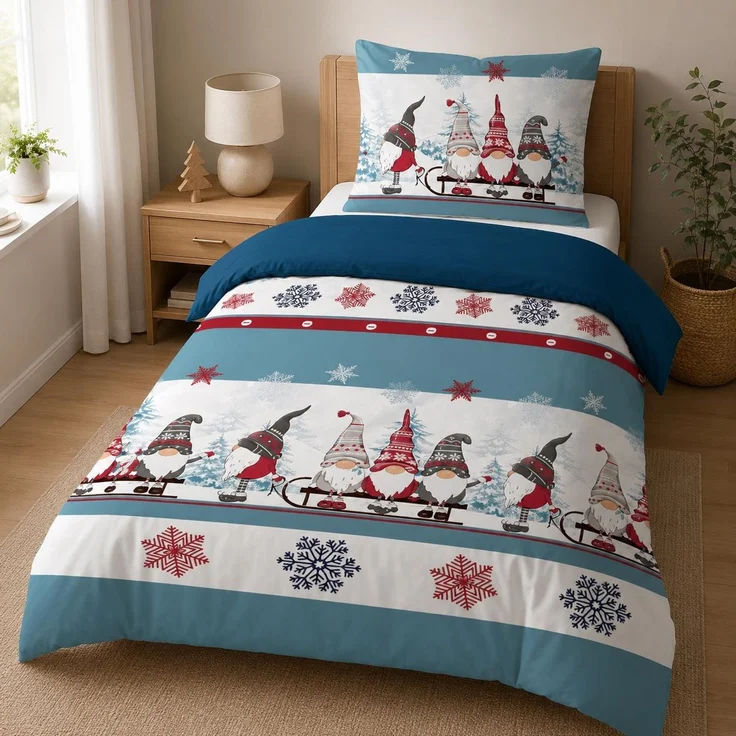 Biber Bettwäsche im Weihnachtsmotiv - Einzelbettwäsche 135x200 cm + 80x80 cm – Bild 3