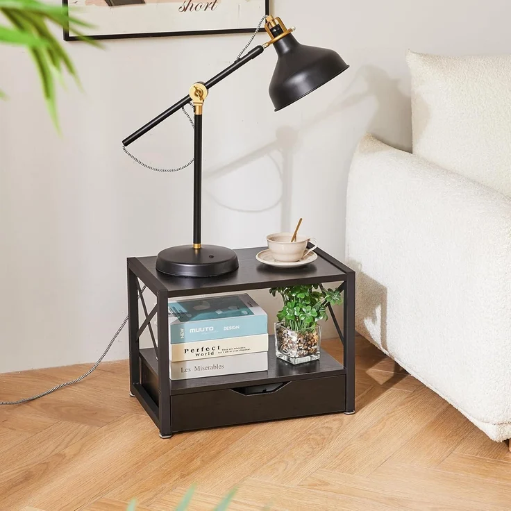 2 Tier Desktop Drucker Stand Organizer mit Schublade - Schwarz – Bild 6