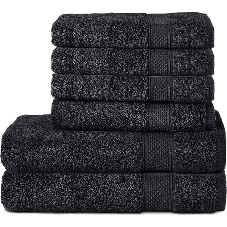 Komfortec Handtücher Set 6-teilig aus 100% Baumwolle | 2x Badetücher 70x140 cm, 4x Handtücher 50x100 cm, Frottee, Weich und Saugstark, Schwarz