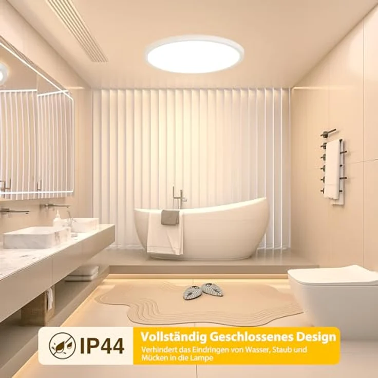 OUILA LED Deckenleuchte Flach Rund - Ø22CM Deckenlampe LED 18W 1600LM 3000K Warmweiß IP44 Wasserdicht Badezimmer Lampe, Badlampe Decke für Bad Küche Flur Schlafzimmer Keller – Bild 6