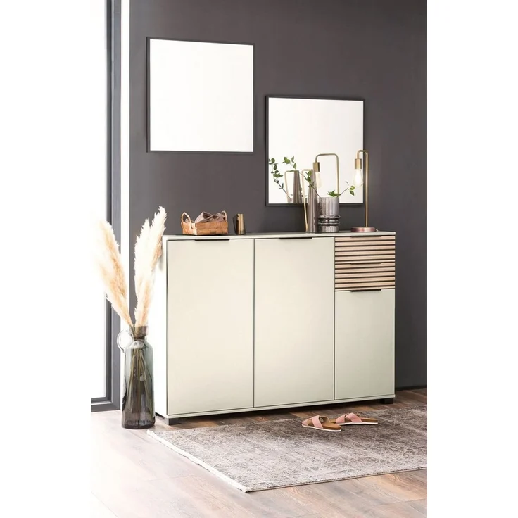 Schildmeyer Schuhschrank Alexa, Holzwerkstoff, Cremebeige/Akustikpaneel Dekor, 141,9 x 35,0 x 105,5 cm – Bild 2