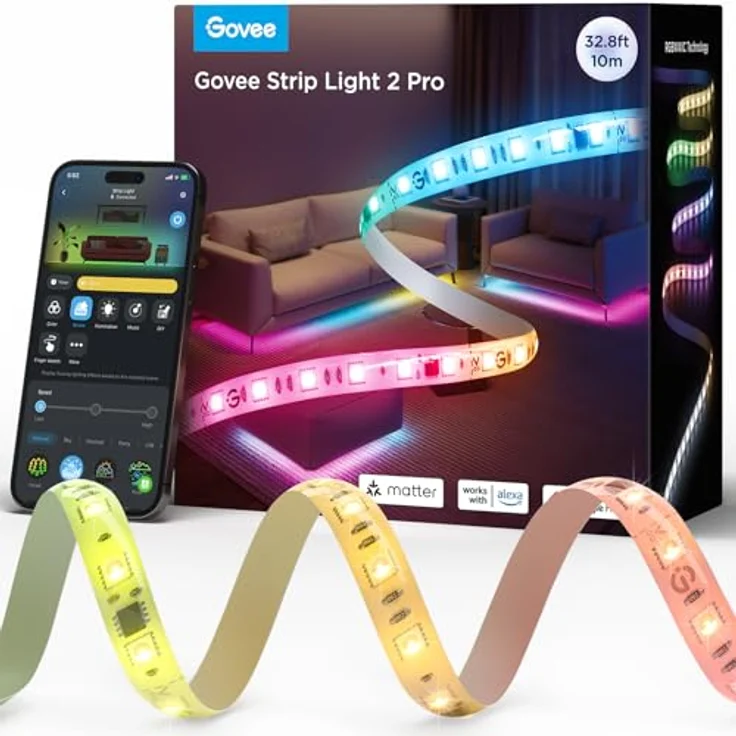 Govee RGBIC 10m LED Strip Light 2 Pro mit Matter, Musik Sync und App-Steuerung, Geeignet für Zuhause Schlafzimmer – Bild 1