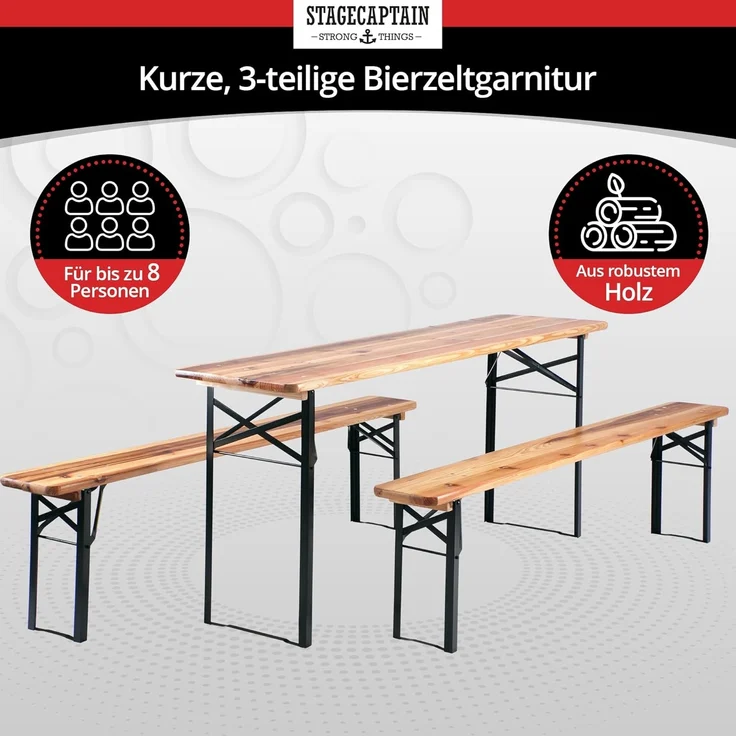Stagecaptain Bierzeltgarnitur BB-170 NT Hirschgarten Bierzeltgarnitur 170 cm 2x Set, (6-tlg), Bayerisch Sitzen zum Spartarif – Bild 2