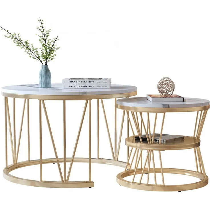 PXloue Couchtisch rund (2-St), 2er Set, Großer Tisch: 70 x 45 cm,Kleiner Tisch: 45 x 40 cm
