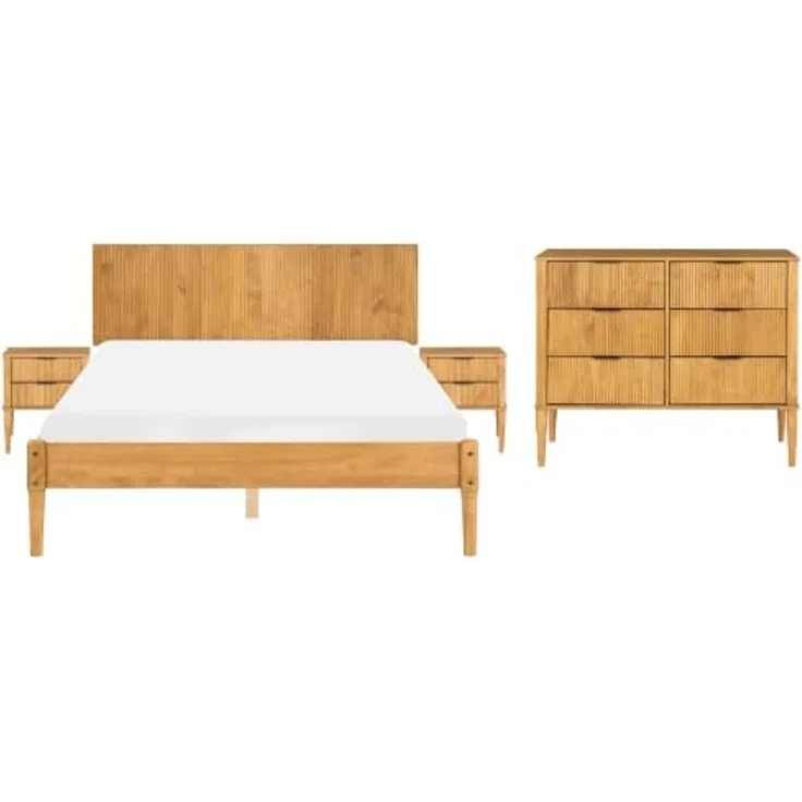 Schlafzimmer Set Kiefernholz AMBAZAC 140 x 200 cm Hellbraun