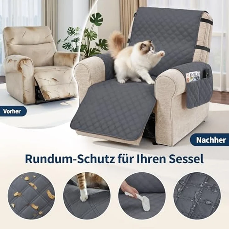 M MCombo Sesselschoner für Relaxsessel C1833 (Dunkelgrau/Mikrofaser) – Bild 4