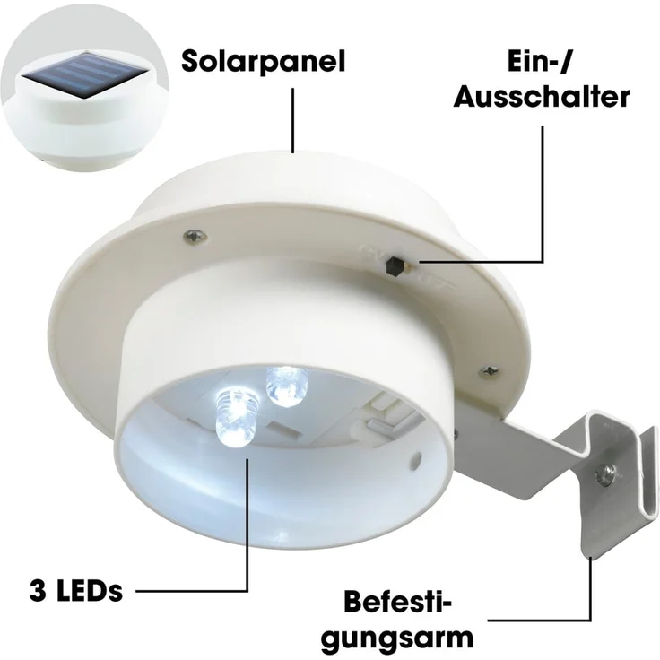EASYmaxx Solar-Leuchte für Dachrinne 3er-Set | mit Tageslichtsensor, kabellos [weiß] – Bild 7