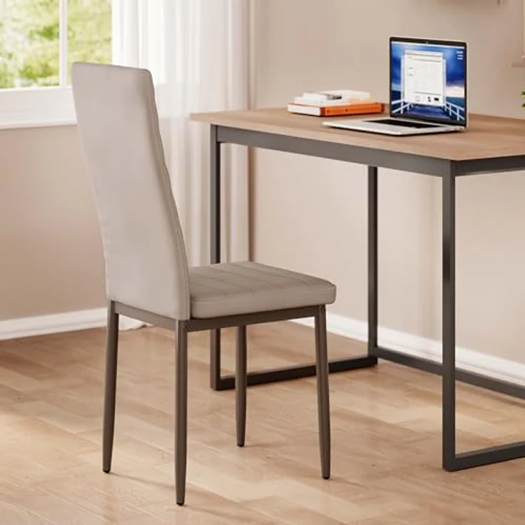 Bealife Esszimmerstühle 6er-Set, Esszimmerstühle-Set für Küche, Esszimmer, Esszimmerstuhl aus Kunstleder mit hoher Rückenlehne, modern (Hellgraues PU-Leder, 6er Set) – Bild 5