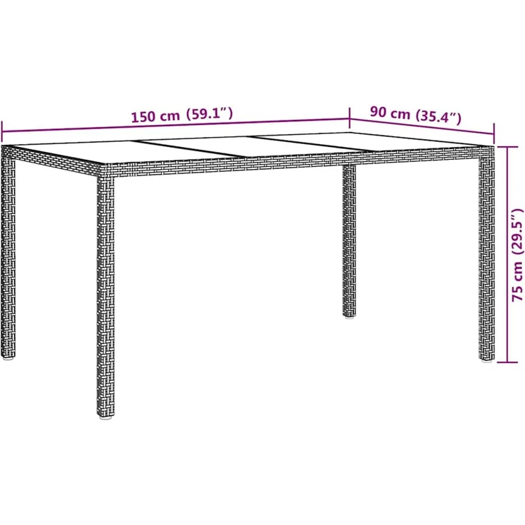 vidaXL Gartentisch Grau 150 x 90 x 75 cm Poly-Rattan 362541 – Bild 7