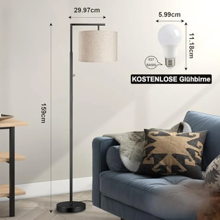 ROTTOGOON Dimmbare Stehlampe mit Fernbedienung Moderne Stehlampen mit 4 Farbtemperaturen und Beigefarbenem Schirm Hohe Stehlampe für Wohnzimmer Schlafzimmer Büro (inkl. LED-Lampe) Schwarz – Bild 5
