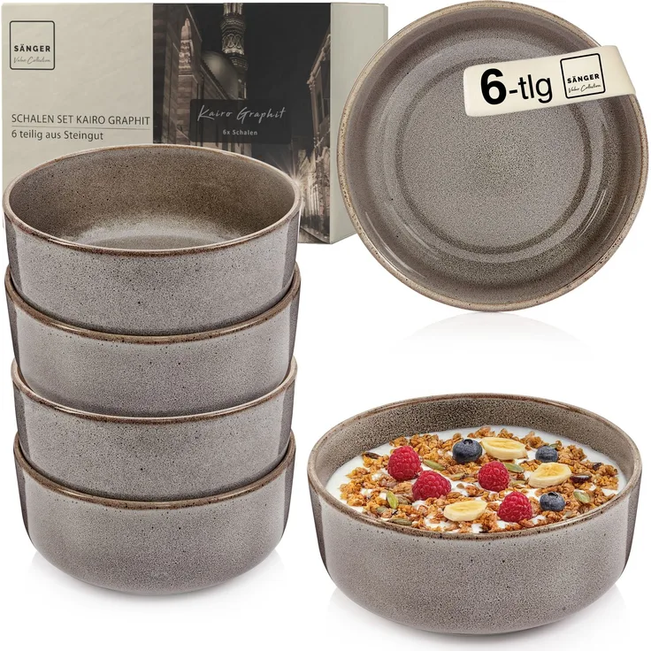 SÄNGER Schalen Set Kairo Graphit - 6 teilig aus Steingut