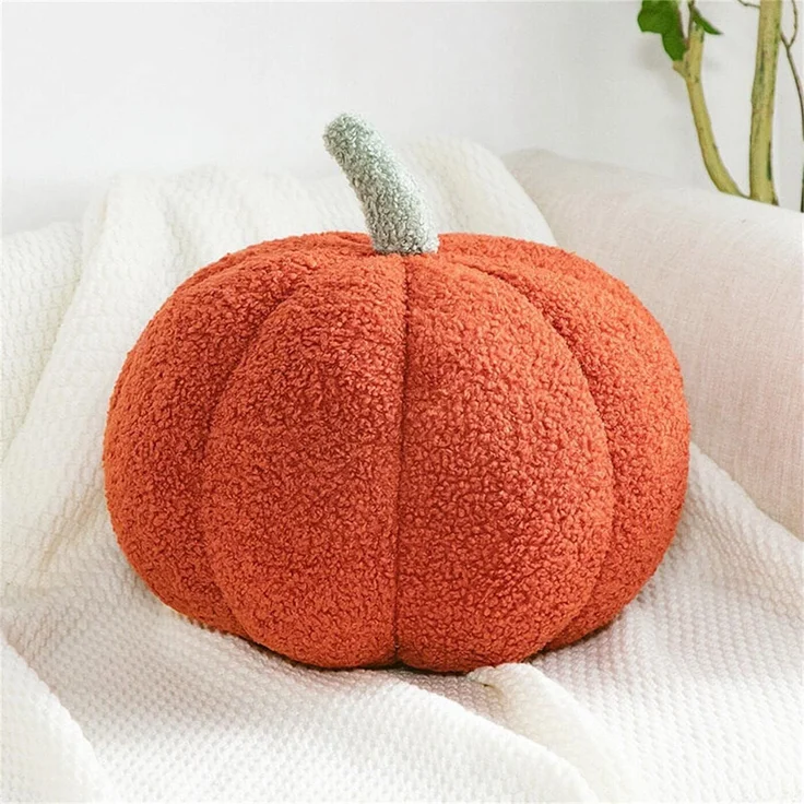 1 Stück – Kürbis-Plüschkissen, Halloween-Dekokissen, weich, rund, ca. 20 cm, Rot – Bild 1