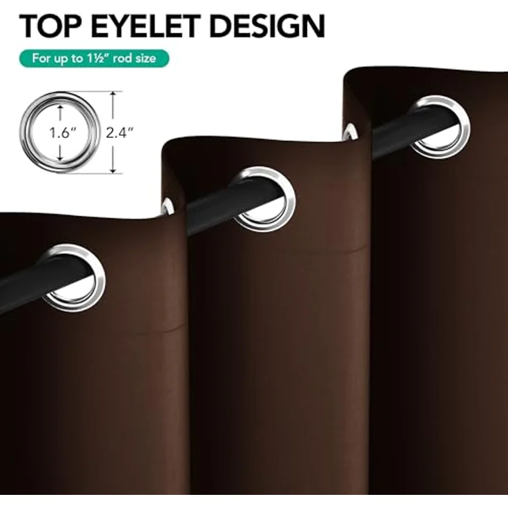 Deconovo Verdunkelungsvorhänge Vorhang Thermogardinen Ösen Schlafzimmer Kälteschutz, 214x107 cm(HöhexBreite), Dunkelbraun, 2er Set – Bild 7