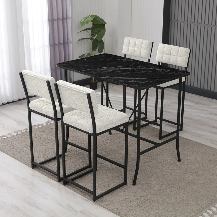 Skye Decor 'Retro - Cream, Black' Bartisch-Set mit Barhockern (5-teilig), Creme / Schwarz, 110 x 92 x 70 cm