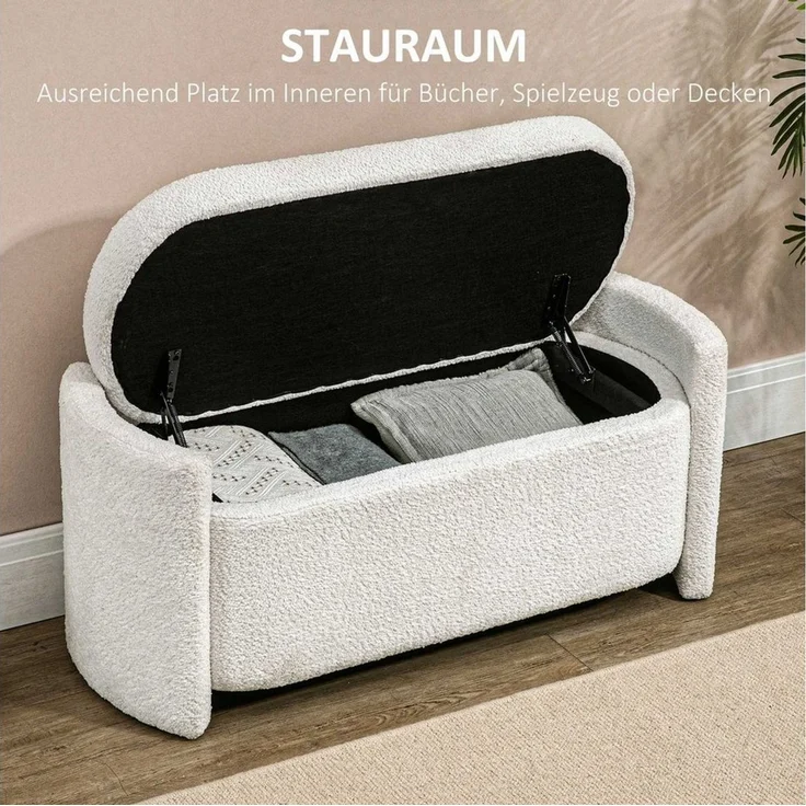 HOMCOM Sitzbank Polsterbank mit Deckel, Samtoptik (Aufbewahrungsbank, 1-St, Lagerbank), Creme, 105 x 44 x 45,5 cm – Bild 3