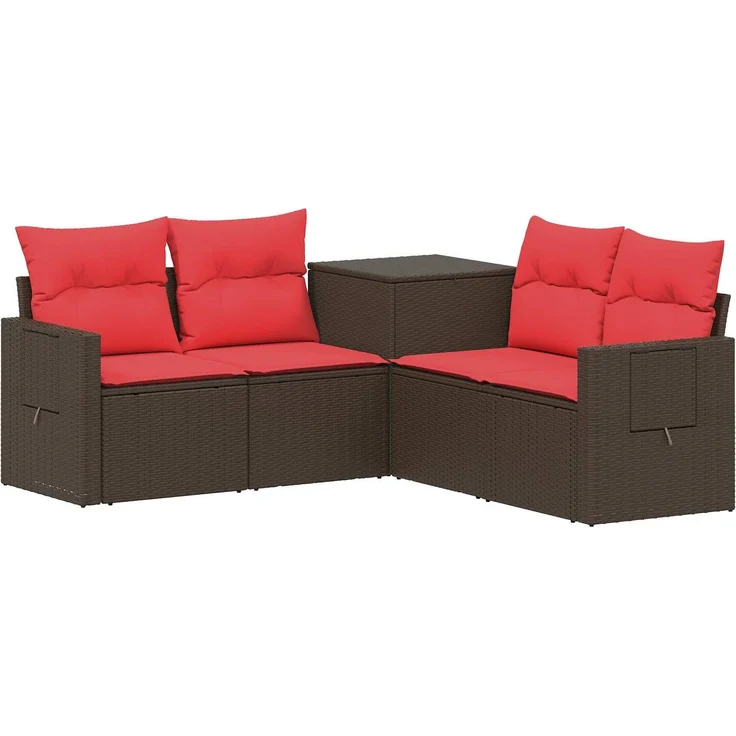 vidaXL Sofa Set 5 stk. Braun und Rot Polyrattan und Stahl 3447875 – Bild 2