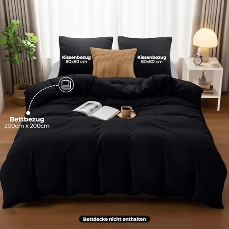 Utopia Bedding Bettwäsche 200x200 Set - Mikrofaser Bettbezug 200x200 cm + 2 Kissenbezüge 80x80 cm - Schwarz – Bild 5