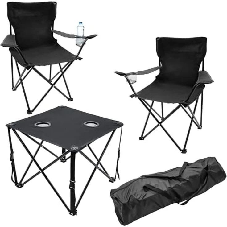 Spetebo Campingstuhl Sitzgruppe Tisch und 2 Stühle für Garten & Camping (3 tlg, 1 St), Outdoor Sitzgarnitur faltbar mit jeweils integriertem Getränkehalter – Bild 1