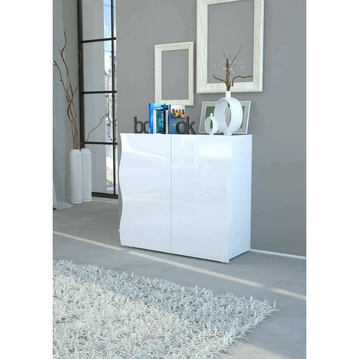 Dmora - Kommode Nicolò, 2-türiges Küchen-Sideboard, Wohnzimmer-Buffet, 100 % Made in Italy, 90 x 40 x 81 cm, glänzendes Weiß, – Bild 1