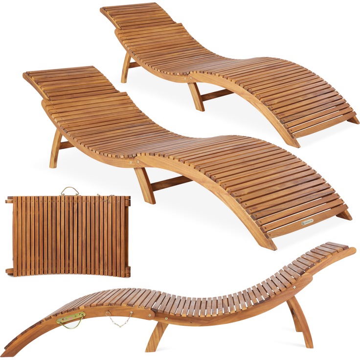 Casaria 'ERGO' Sonnenliege, 2 Stück, Akazienholz, faltbar mit Tragegriff & Kofferfunktion, braun, 17 x 90 x 60 cm – Bild 2