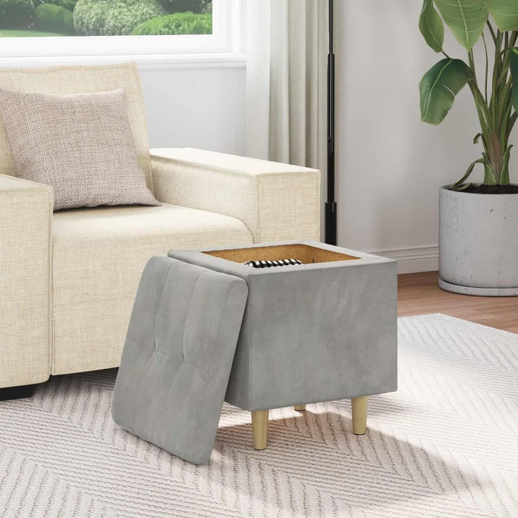 vidaXL Ottoman mit Stauraum Hellgrau 40 x 40 x 45 cm Samt 876810 – Bild 4